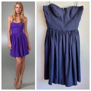 Rebecca Taylor Hammered Silk Boned Strapless Perfect Party Dress in Navy Size 2